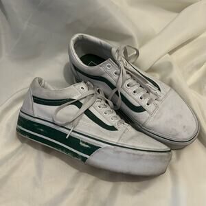 Vans Old Skool Stackform Sneakers in white with green sports stripes size 10